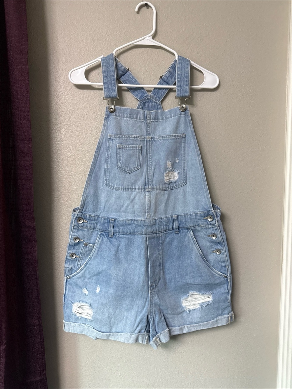 B7/1 & denim WOMENS Distressed Short Overalls Size Large/32